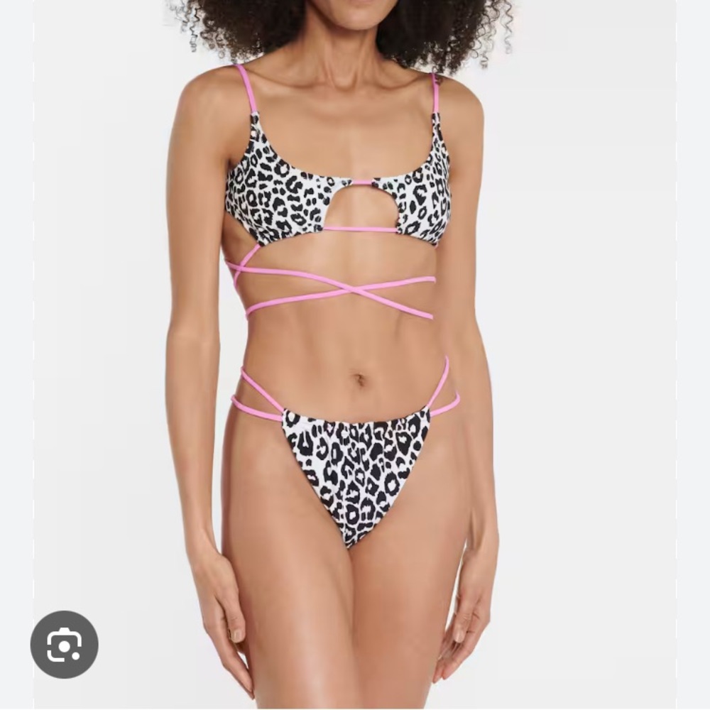 Reina Olga MyTheresa Miami Leo Pink Leopard Print String Bikini Set S